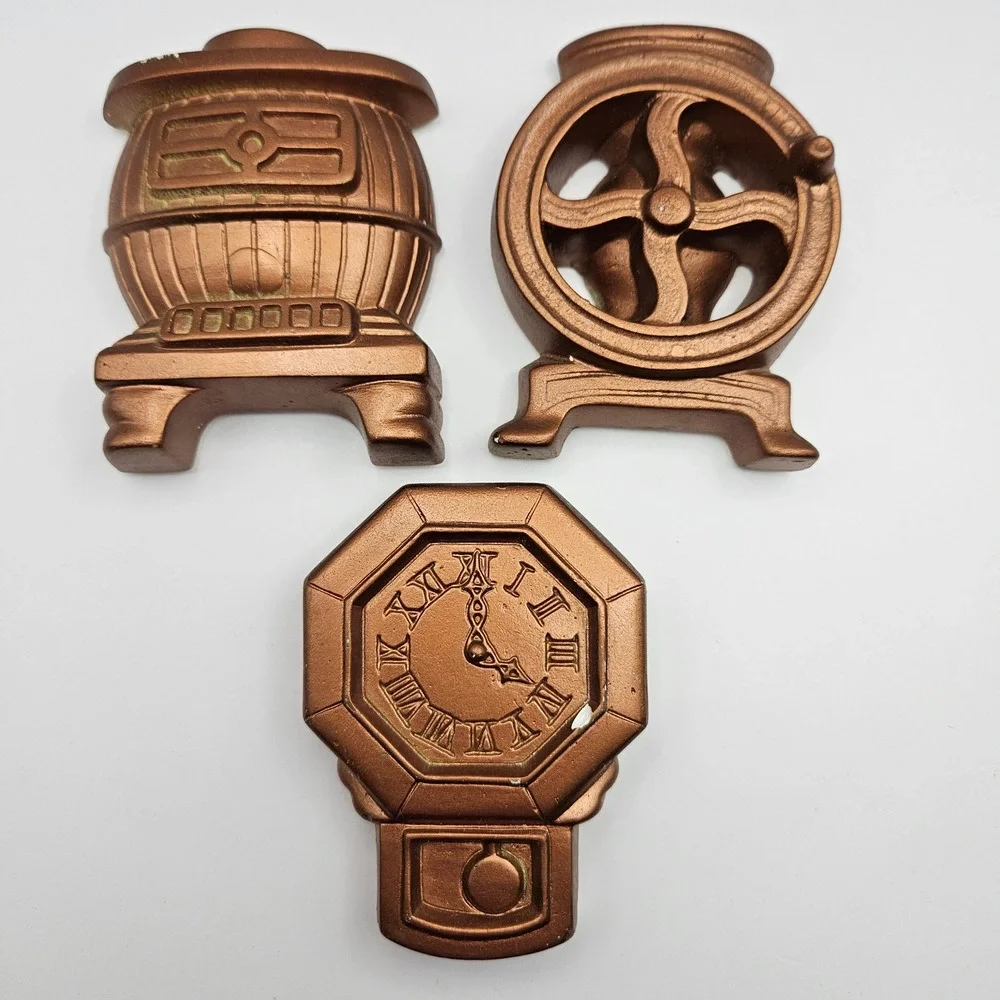 Vintage Chalkware Wall Decor Set 3pc Copper Bronze‎ Stove Clock